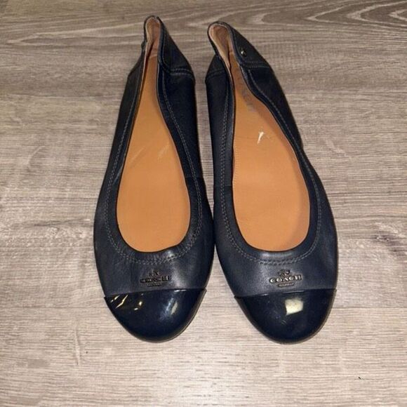 Coach Navy Blue Chelsea Matte Calf Patent Leather Flats Size 10B EU 40 - Picture 1 of 7